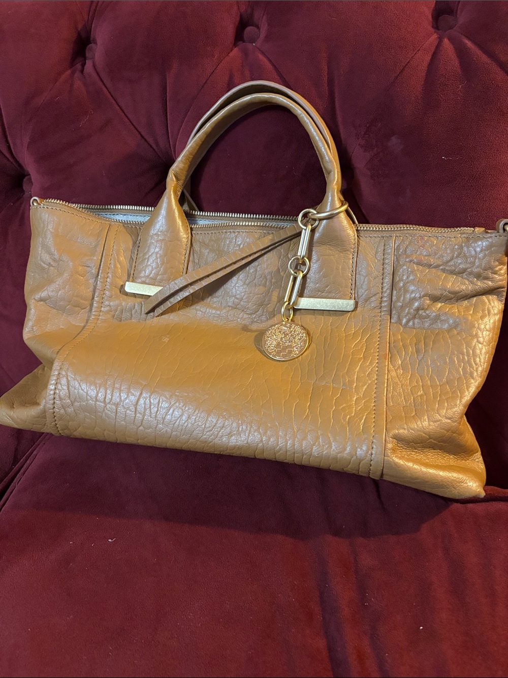 Vince Camuto Tan Leather Tote with Gold Hardware